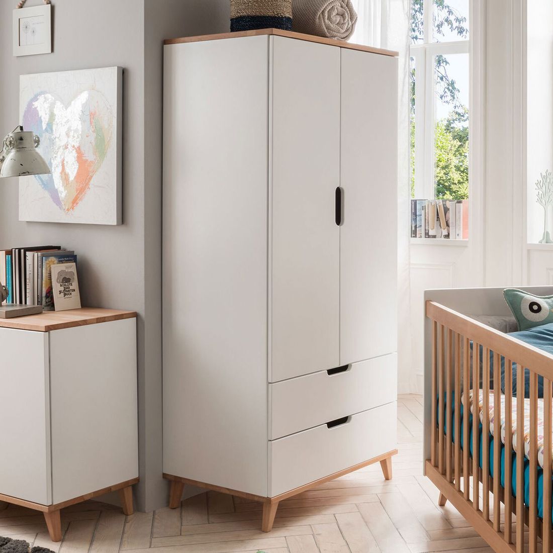Drehtüren-Kleiderschrank Kids Nordic mit Schubladen