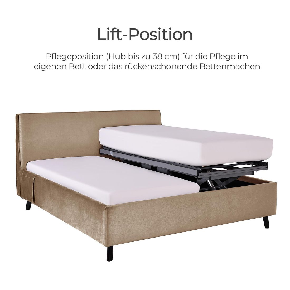 Einzelbett Thea Komfort Velours mit Pflegebett-Funktion und Lattenrost