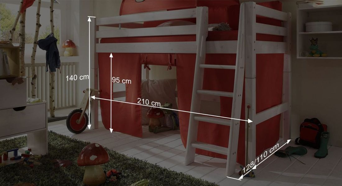 Midi-Hochbett Kids Paradise Kiefer Massivholz mit Lattenrost