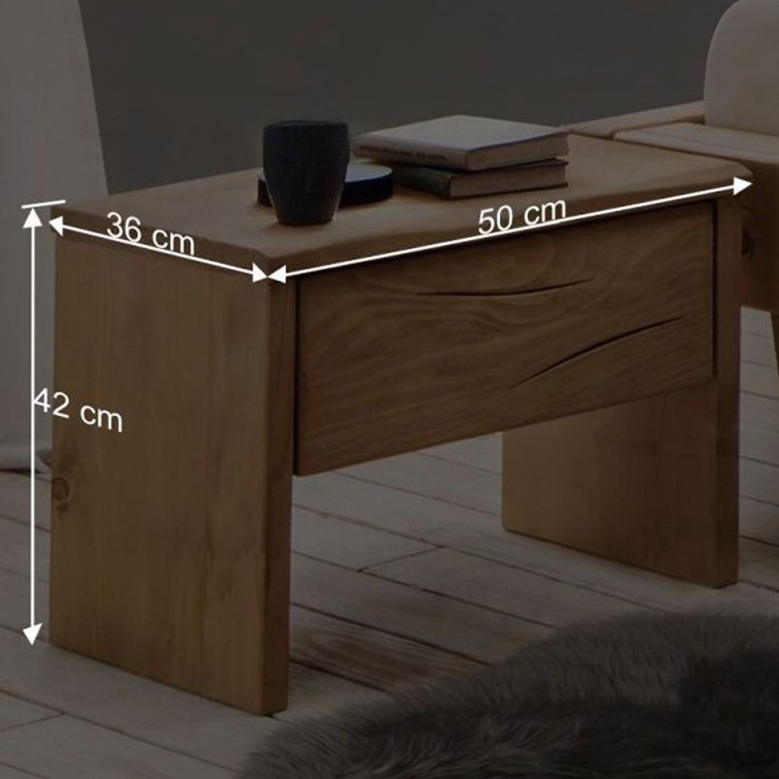 Nachttisch Basiliano Fichte Massivholz H 42 cm