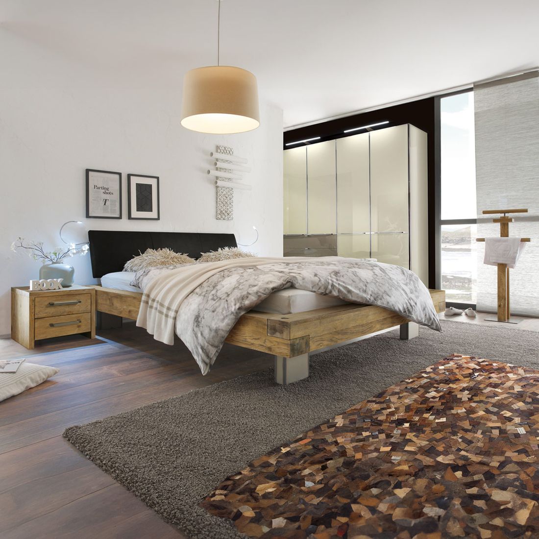 Balkenbett Kolmar Wildeiche Vintage Massivholz
