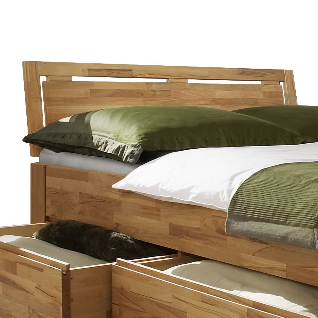 Bett Zarbo Komfort Kernbuche Massivholz mit Schubkasten