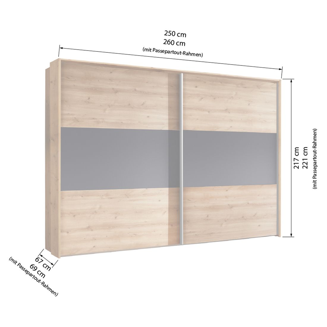 Schwebetüren-Kleiderschrank Marizo Eiche Dekor