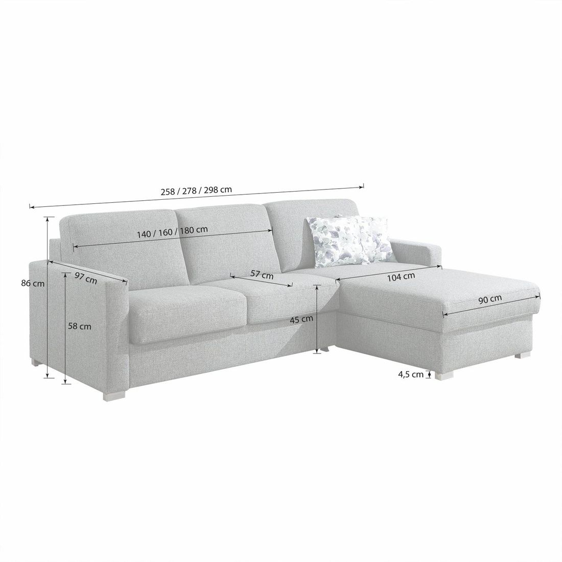 Eck-Schlafsofa Lelio Webstoff mit Lattenrost und Bettkasten Ottomane rechts