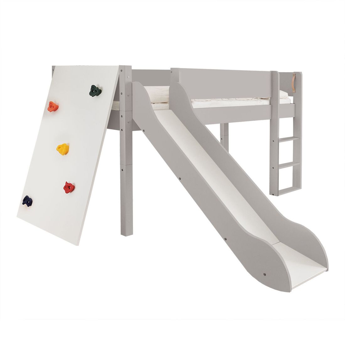 Mini-Hochbett Kids Town Color Buche teilmassiv mit Lattenrost, Rutsche und Kletterwand