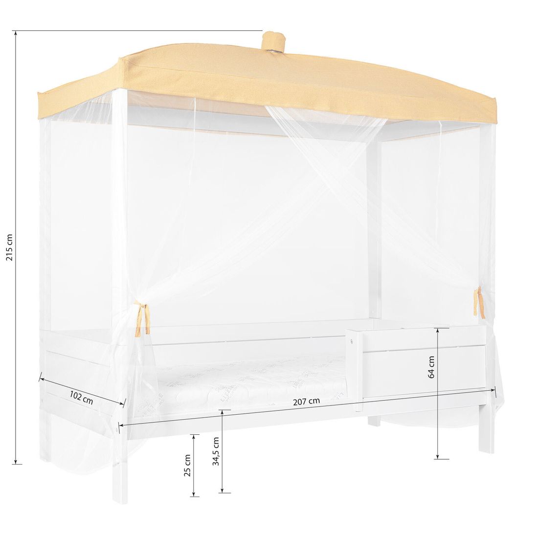 LIFETIME Himmelbett Honey Glow Kiefer Massivholz mit Lattenrost