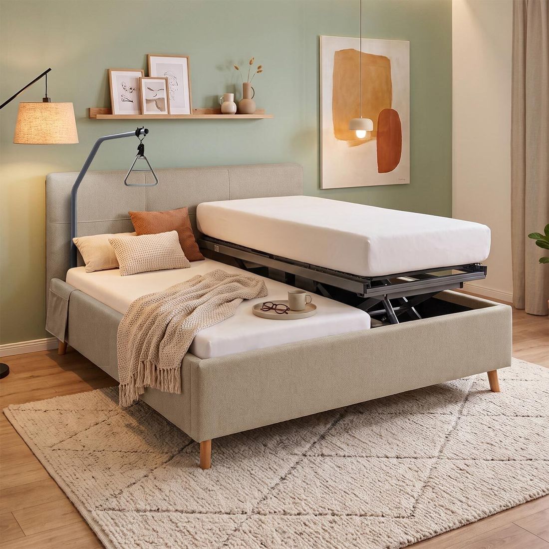 Einzelbett Henriette Komfort Webstoff mit Pflegebett-Funktion und Lattenrost