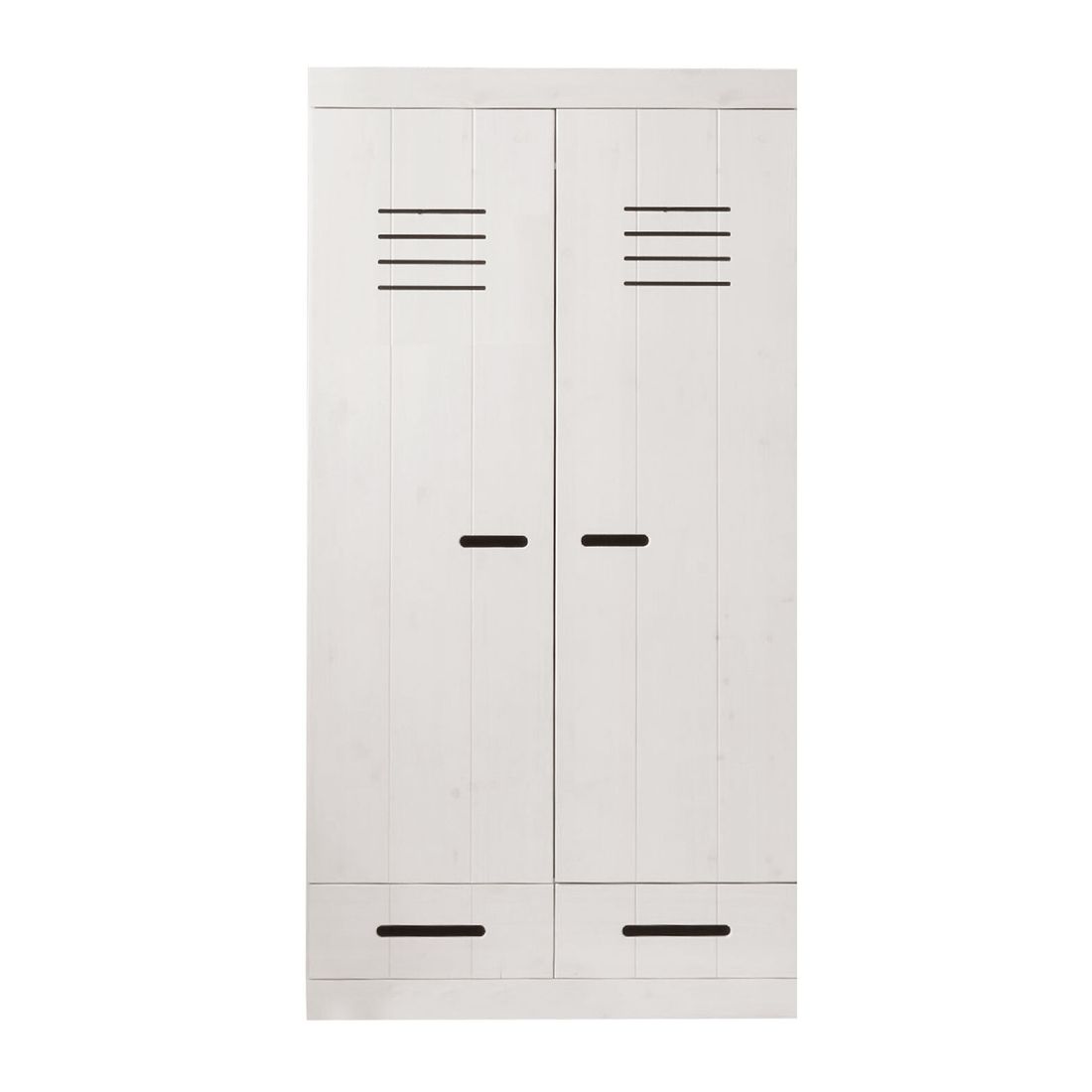 Drehtüren-Kleiderschrank Derby Kiefer Massivholz mit Schubladen mit Innenausstattung H 190cm