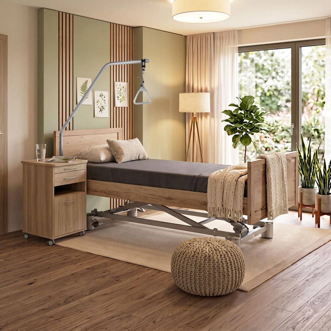 Komfortbett mit Pflegebett-Funktion Hiddensee Eiche Dekor mit Lattenrost