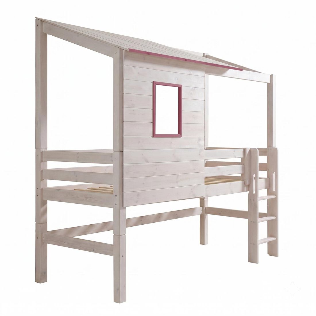 Abenteuer-Mini-/Midi-Hochbett Kids Paradise Kiefer Massivholz mit Lattenrost 90x200 cm
