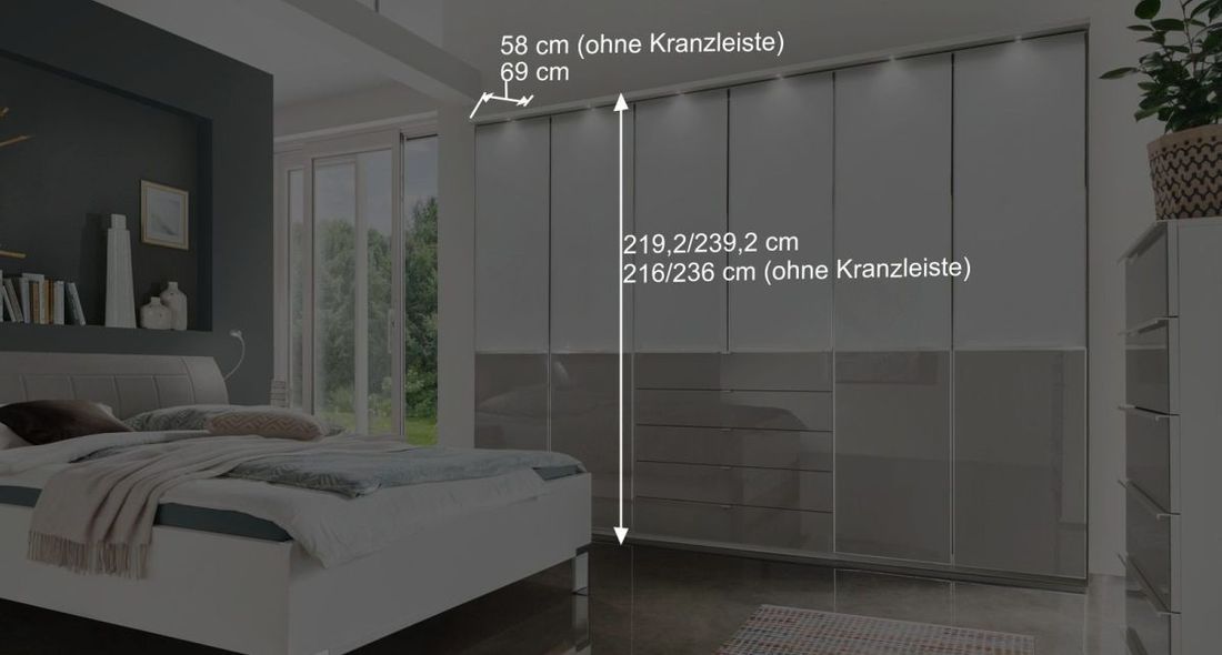 Drehtüren-Kleiderschrank Shanvalley mit Glasfront und Schubladen