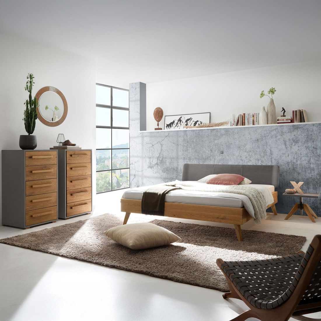 Bett Sandel Wildeiche Massivholz