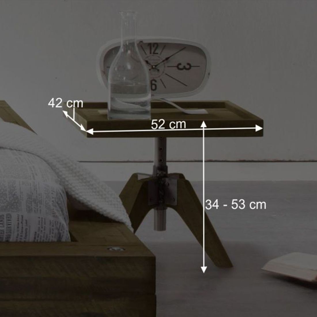 Bett-Beistelltisch Molina Akazie Massivholz H 34-53cm