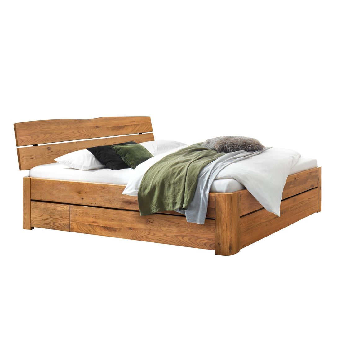 Bett Losket Komfort Wildeiche Massivholz mit Schubkasten