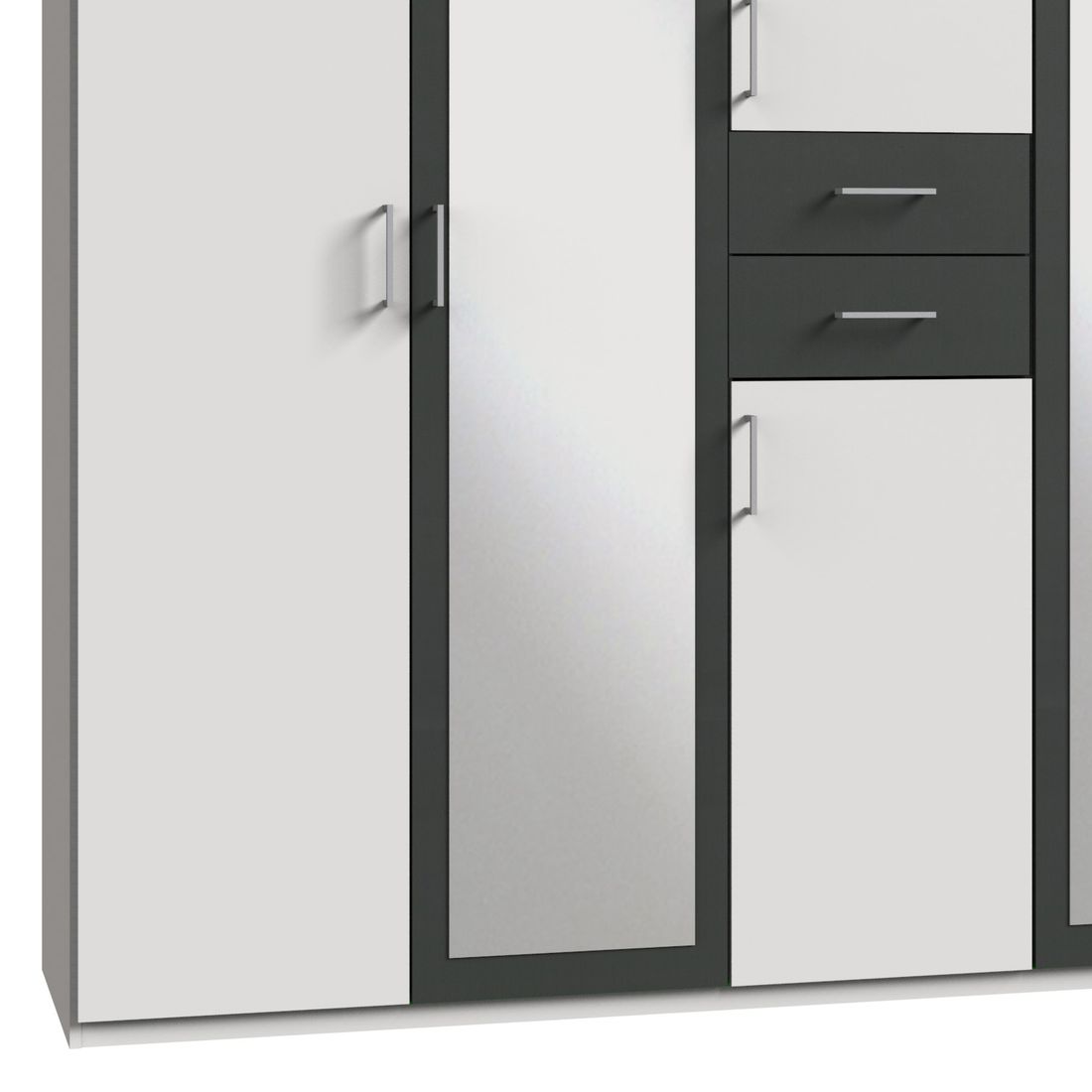 Drehtüren-Kleiderschrank Draha mit Spiegel und Schubladen