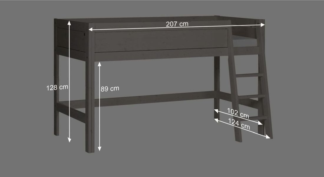 LIFETIME Midi-Hochbett Kreidetafel Kiefer Massivholz mit Lattenrost