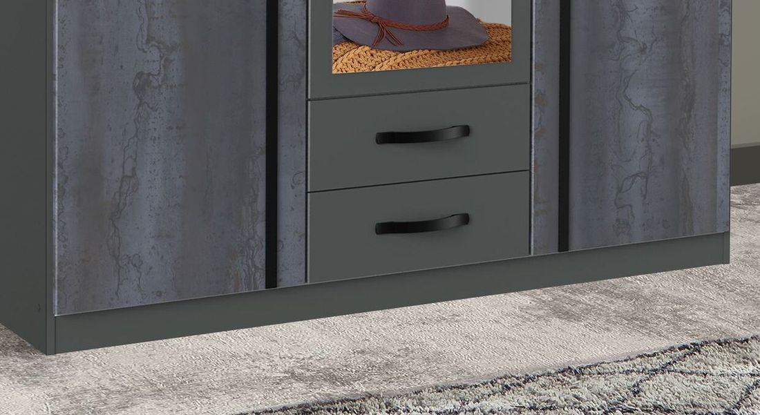Drehtüren-Kleiderschrank Lupilo mit Spiegel und Schubladen