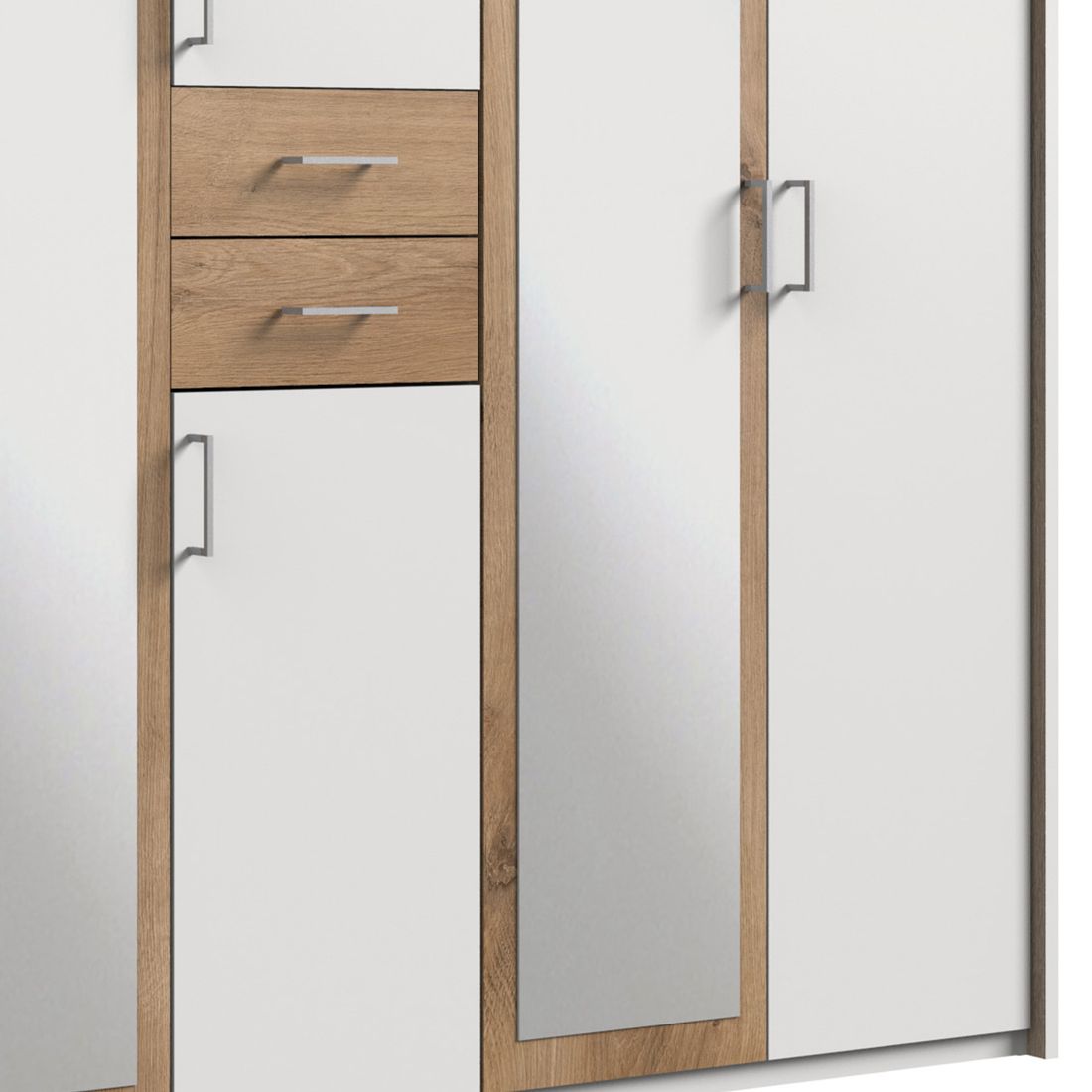 Drehtüren-Kleiderschrank Mozza mit Spiegel und Schubladen H 208cm