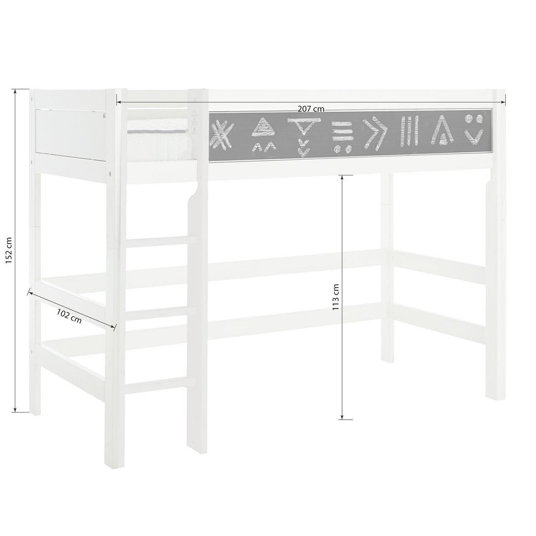 LIFETIME Midi-Hochbett Kreidetafel Kiefer Massivholz mit Lattenrost
