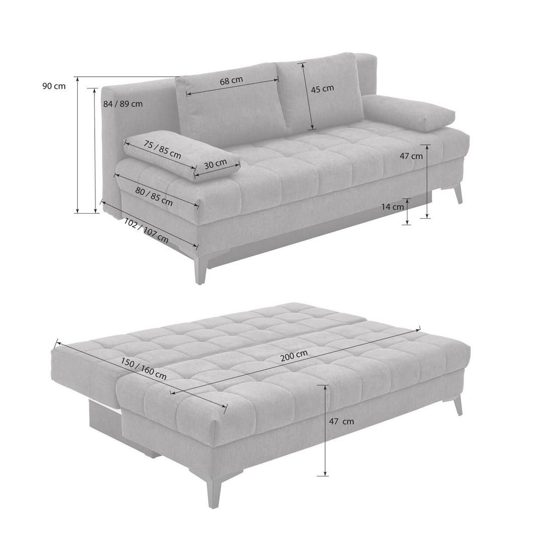 Schlafsofa Pasqua Velours mit Lattenrost und Bettkasten