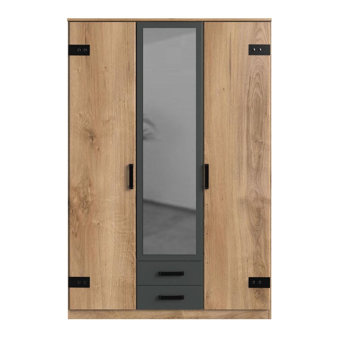 Drehtüren-Kleiderschrank Nolan mit Spiegel und Schubladen 135x198cm