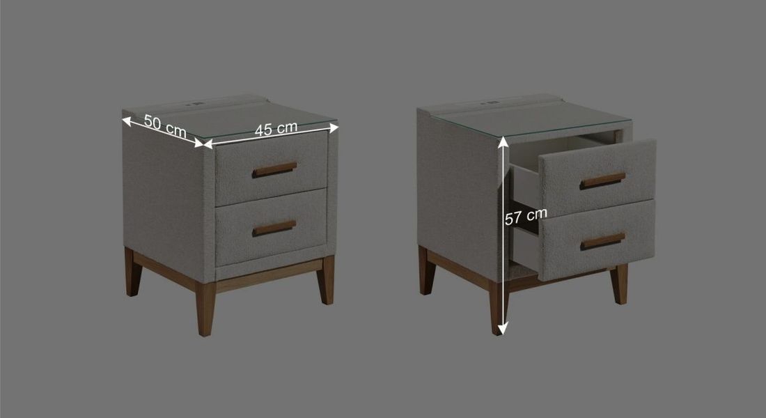 Polsternachttisch Xander Webstoff H 57cm mit LED-Beleuchtung und USB-Anschluss
