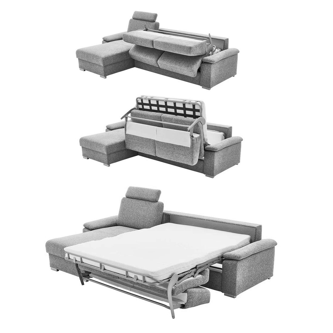 Eck-Schlafsofa Lelio Webstoff mit Lattenrost und Bettkasten Ottomane links