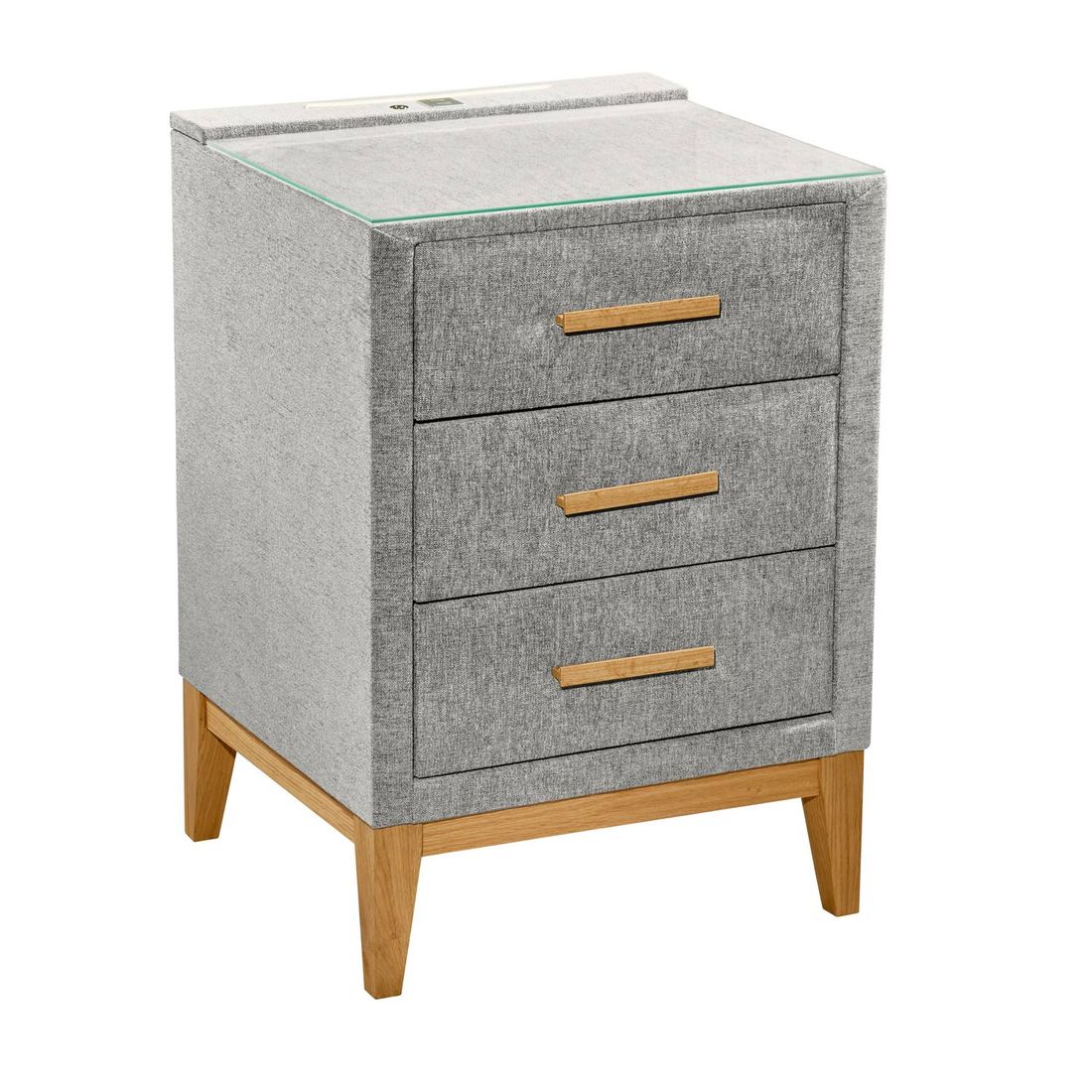 Polsternachttisch Jared Microvelours H 70cm mit LED-Beleuchtung und USB-Anschluss