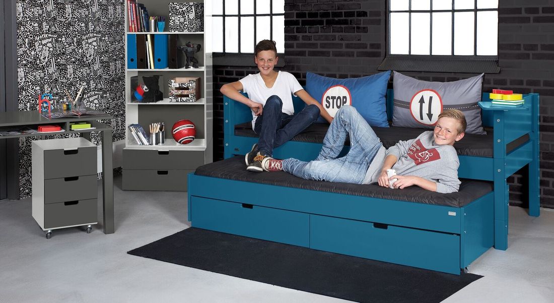 Kojenbett Kids Town Color Buche teilmassiv mit Lattenrost und Schubkasten