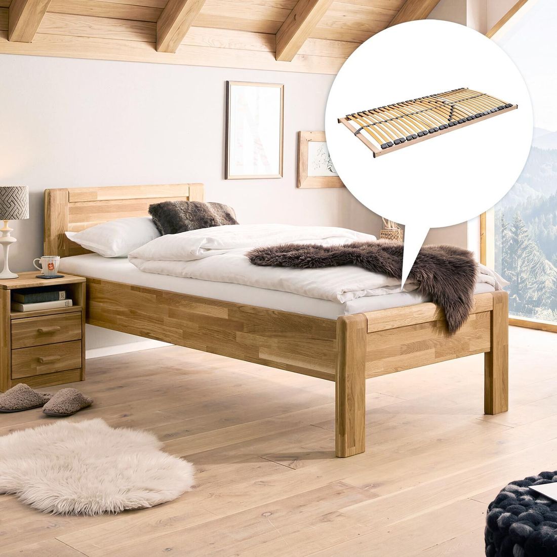 HOMELIV. Seniorenbett Ewen Komfort Wildeiche Massivholz