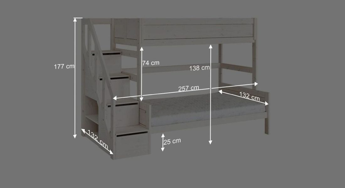 LIFETIME Familienbett Original Kiefer Massivholz mit Lattenrost undTreppenmodul