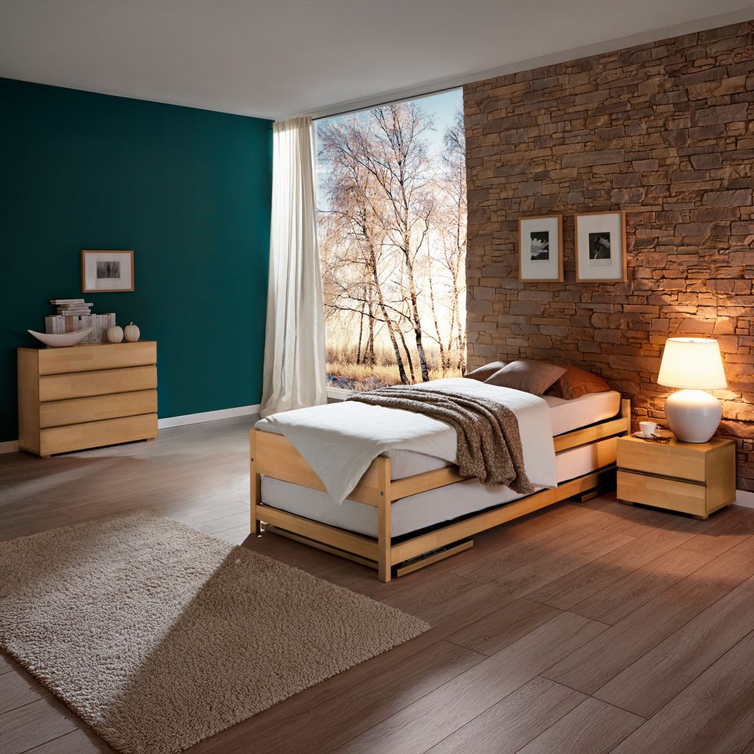 Ausziehbett On Top Buche Massivholz mit Lattenrost 2x 90x200cm