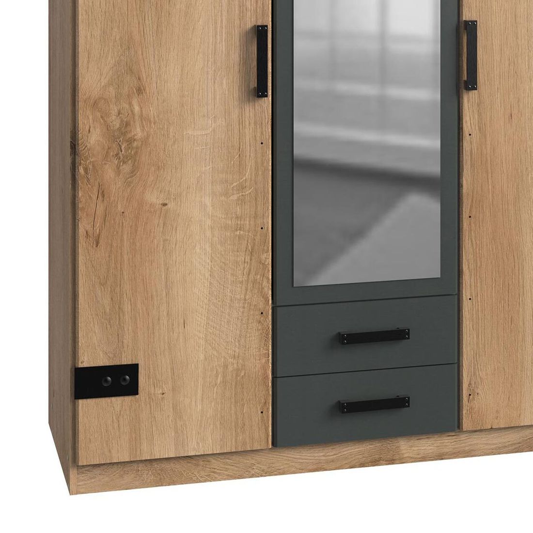 Drehtüren-Kleiderschrank Nolan mit Spiegel und Schubladen 135x198cm