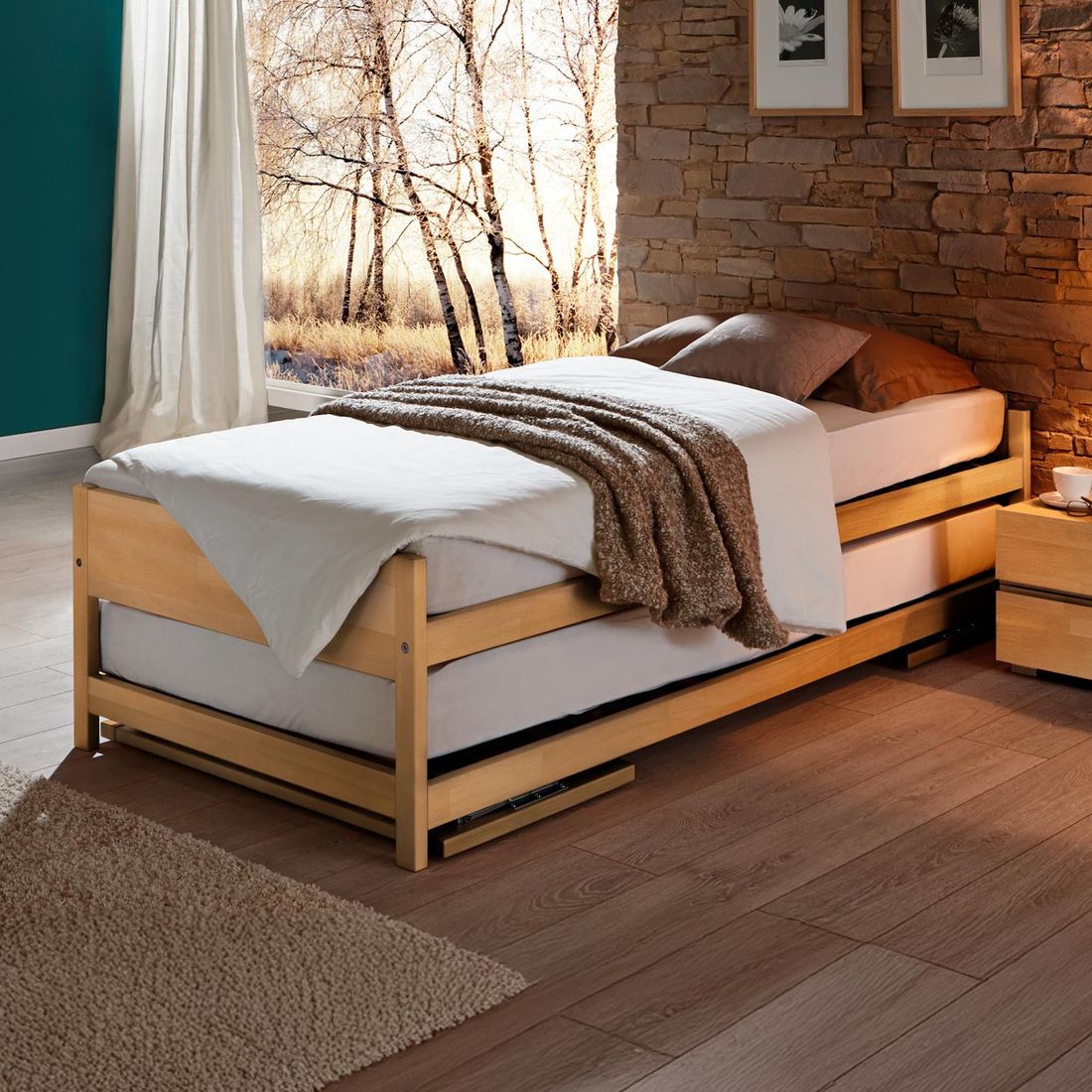 Ausziehbett On Top Buche Massivholz mit Lattenrost 2x 90x200cm
