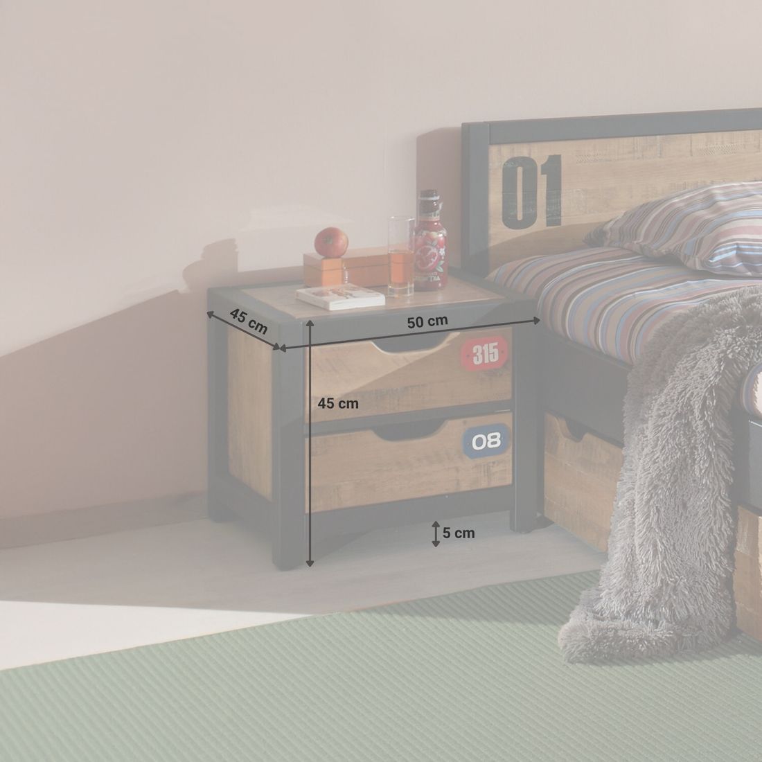 Nachttisch Beli Kiefer teilmassiv H 45cm