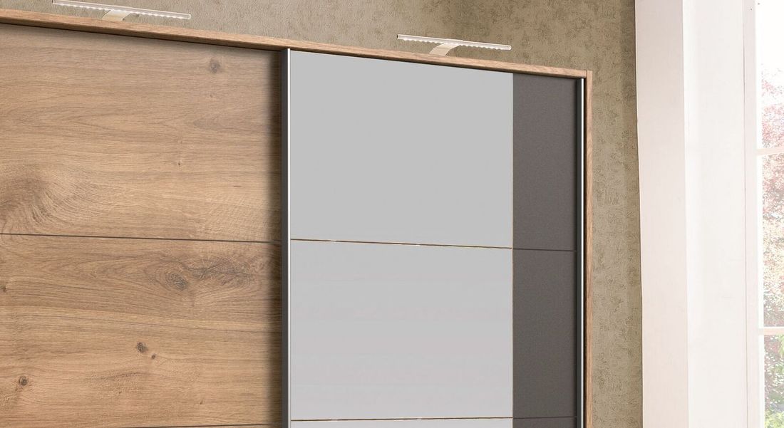 Schwebetüren-Kleiderschrank Philina Eiche Dekor mit Schubladen