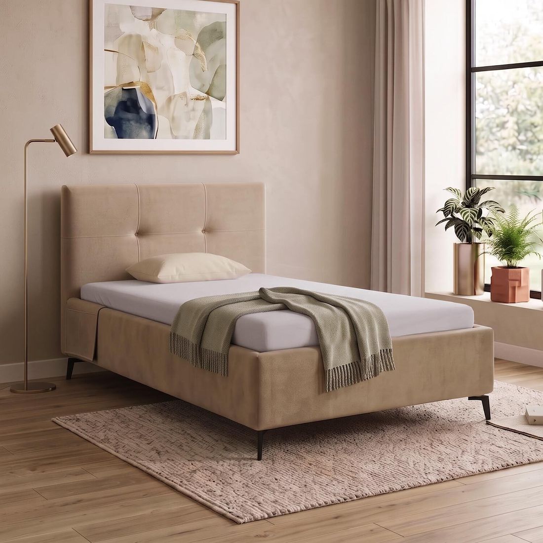 Polsterbett Elin Komfort Velours mit Pflegebett-Funktion und Lattenrost