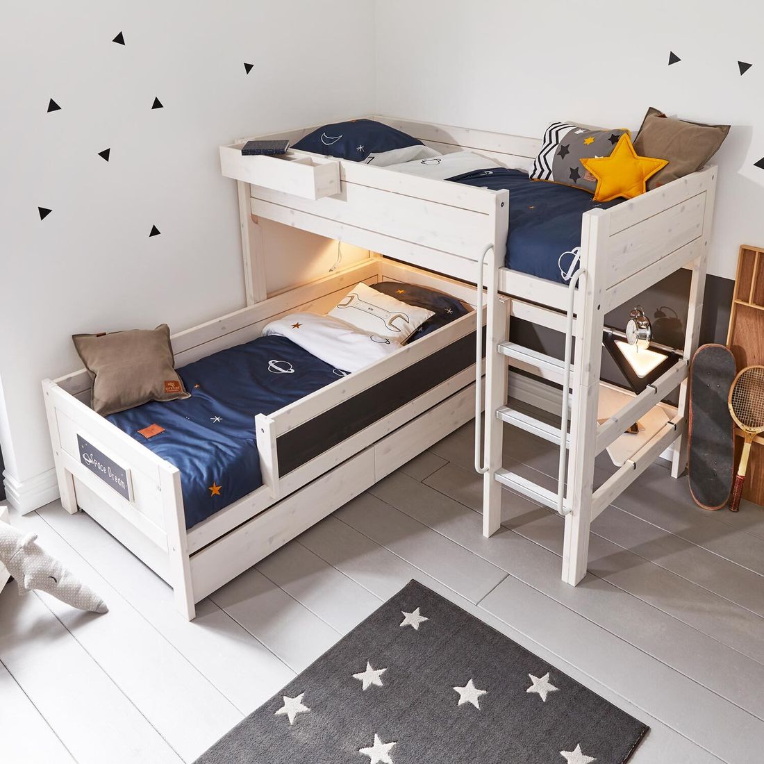 LIFETIME Eck-Etagenbett Original Kiefer Massivholz mit Lattenrost