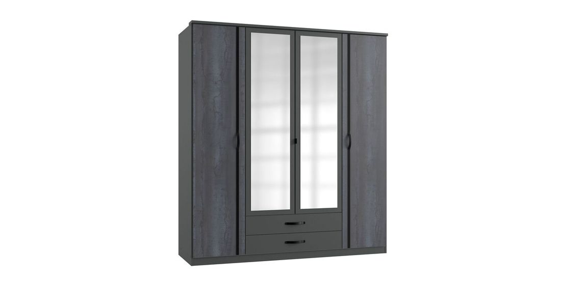 Drehtüren-Kleiderschrank Lupilo mit Spiegel, Schubladen und Innenausstattung H 199cm