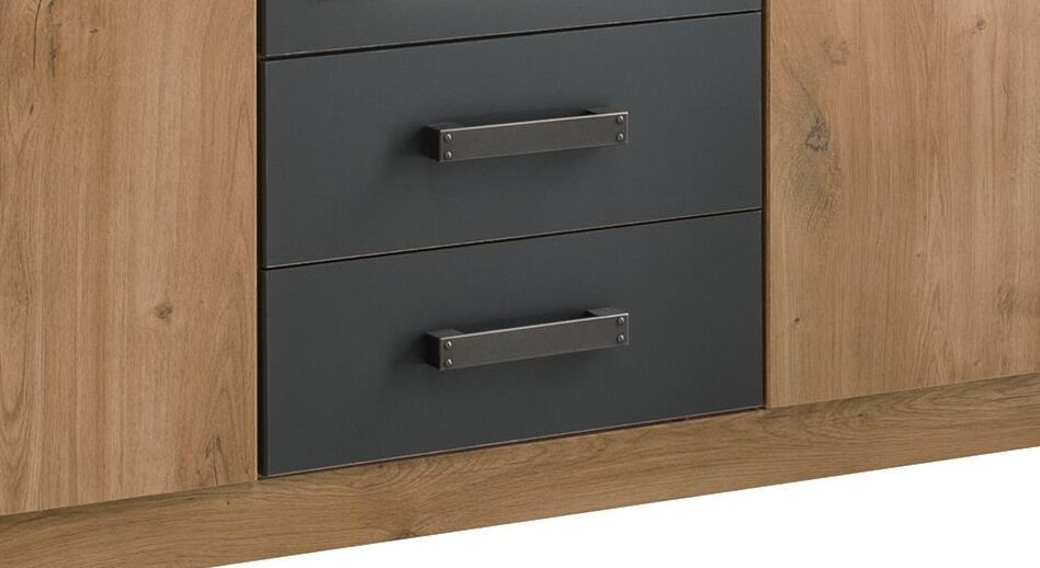 Drehtüren-Kleiderschrank Borlotto Eiche Dekor mit Schubladen mit Innenausstattung H 199cm