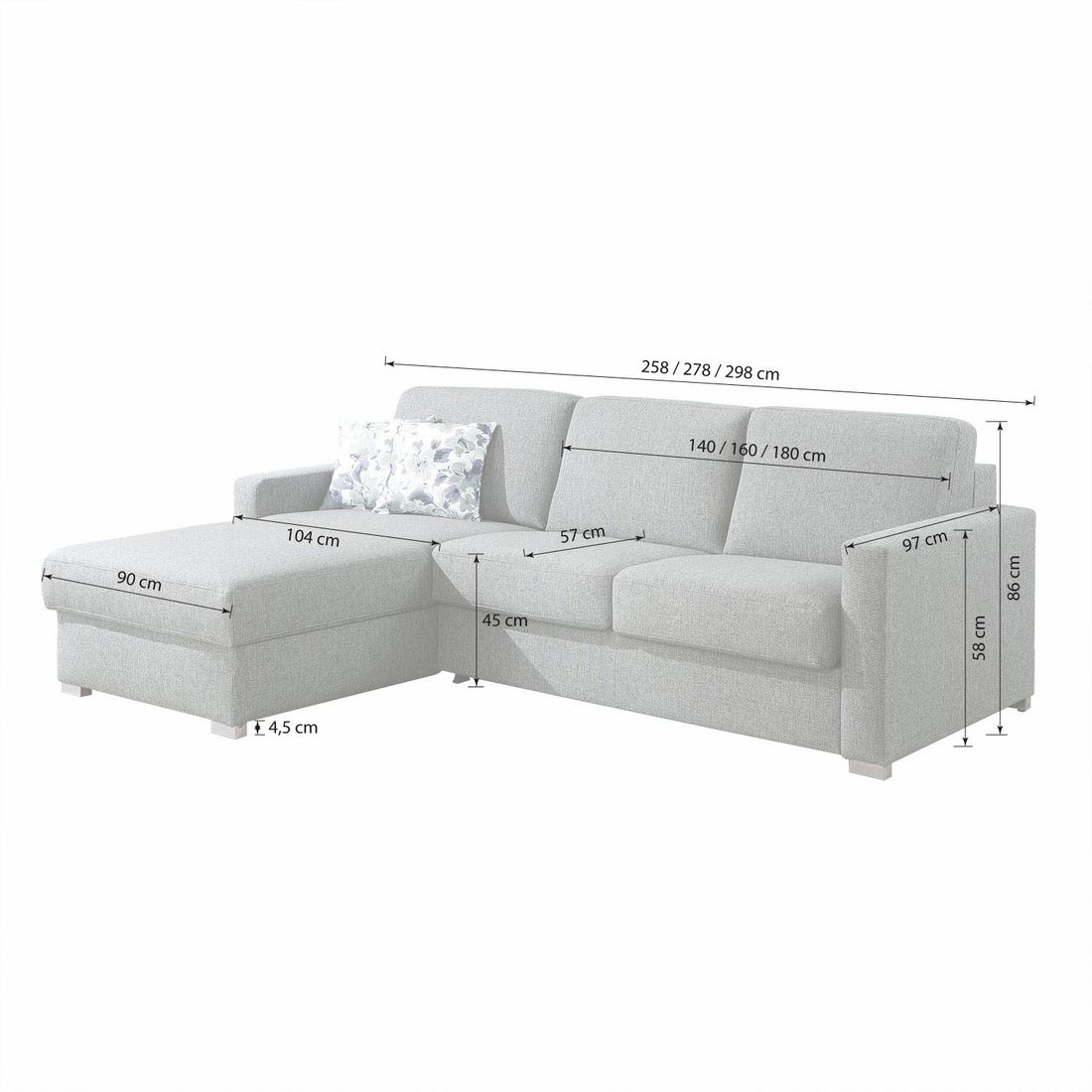 Eck-Schlafsofa Lelio Webstoff mit Lattenrost und Bettkasten Ottomane links