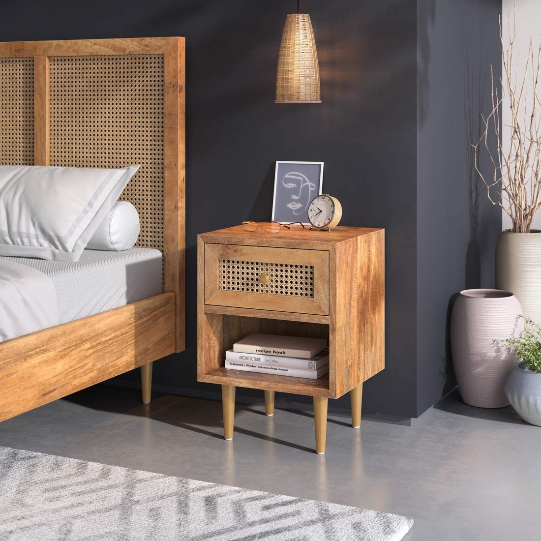 HOMELIV. Nachttisch Asmara Mango Massivholz H 55cm