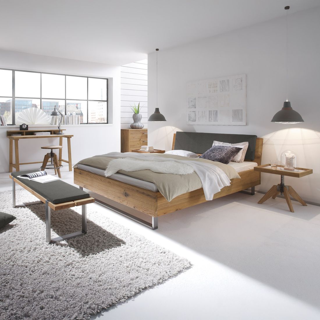 Bett Valletta Komfort Wildeiche Massivholz