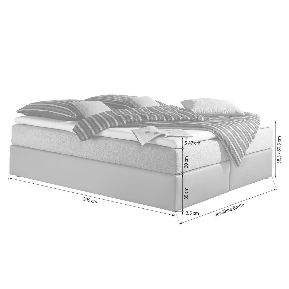 HOMELIV. Boxspringbett Sydney Kunstleder/Webstoff ohne Kopfteil