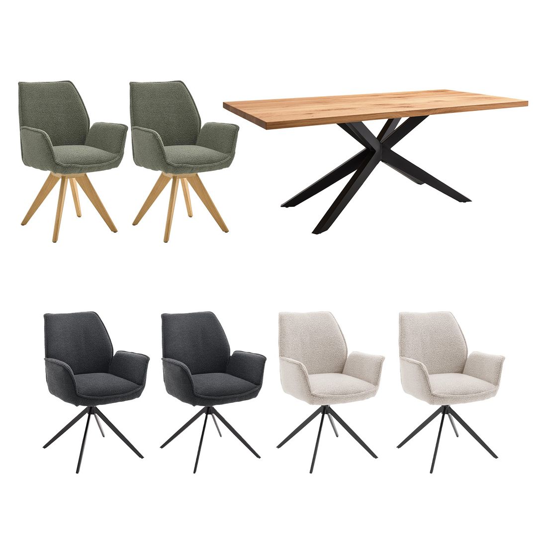 Musterring Essgruppe Tiama 7-tlg. Tisch 180x100cm Bouclé/Barock-Eiche