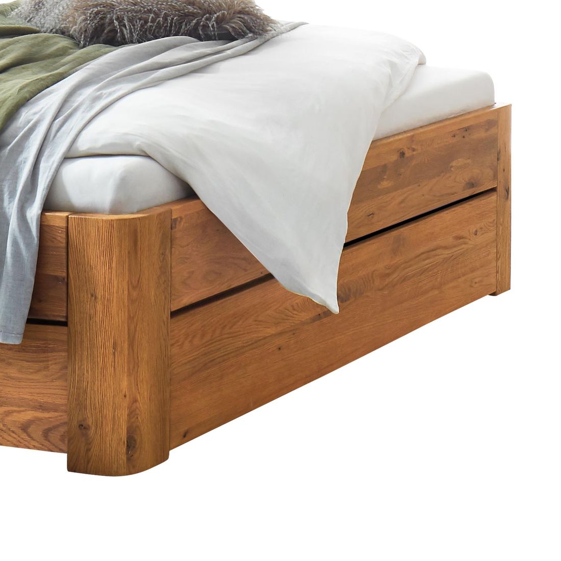 Bett Losket Komfort Wildeiche Massivholz mit Schubkasten