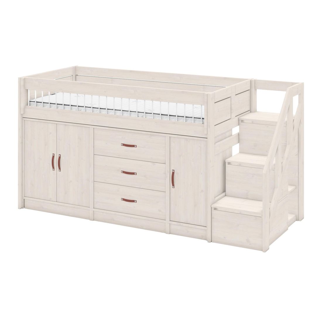 LIFETIME Midi-Hochbett All-In-One Kiefer Massivholz mit Lattenrost