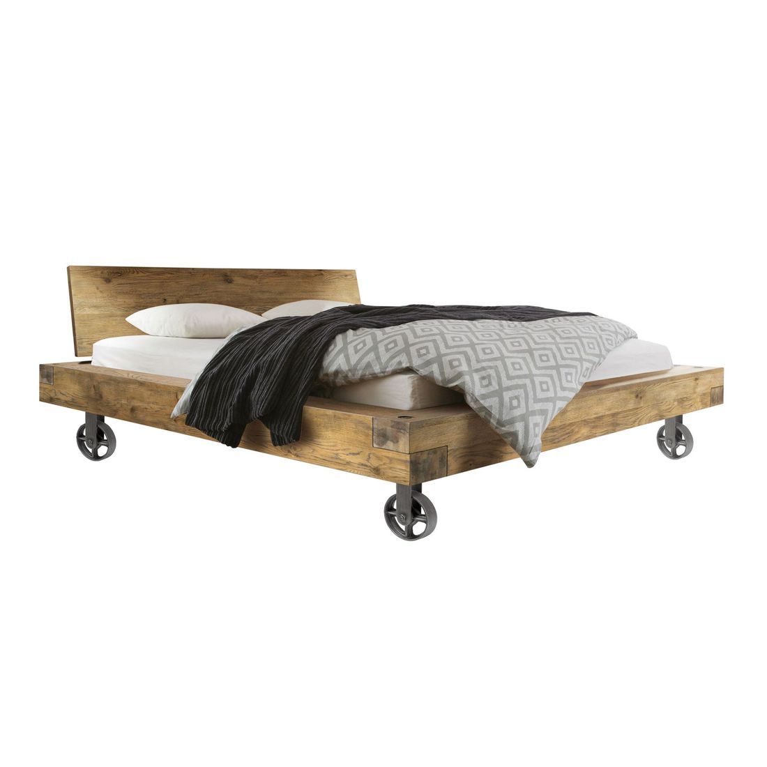Balkenbett Quesada Wildeiche Vintage Massivholz