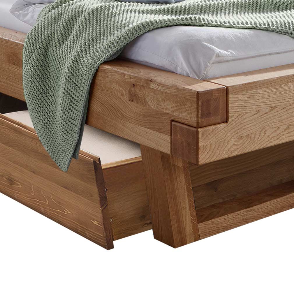 Balkenbett Muscari Wildeiche Massivholz mit Schubkasten