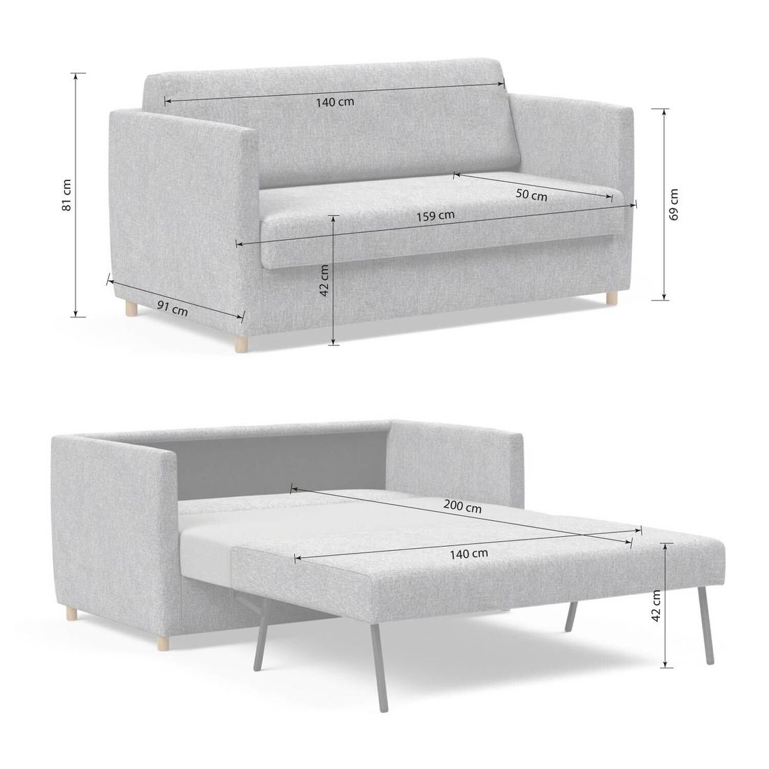 Schlafsofa Yami Webstoff 159x91x81 cm